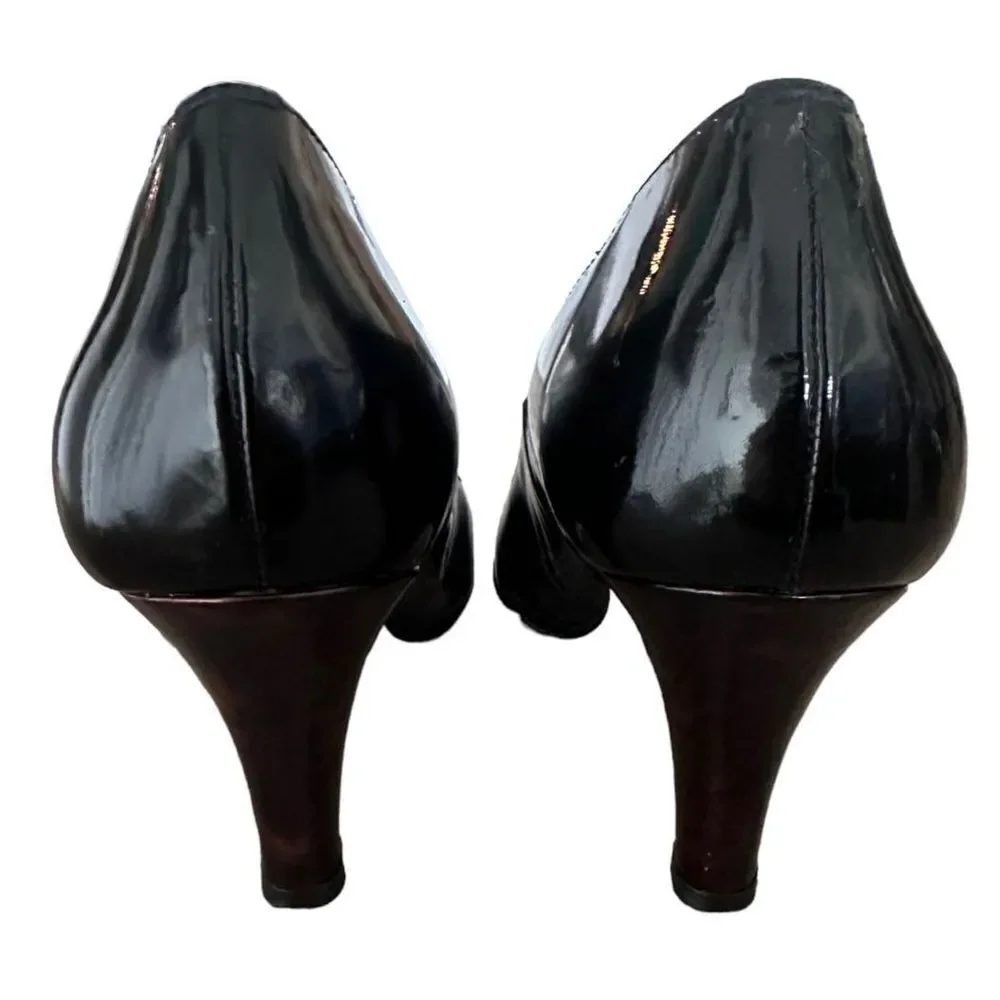 Anyi Lu Women’s Black Patent Leather Tortoise Shell Emily‎ Pumps Size 7.5